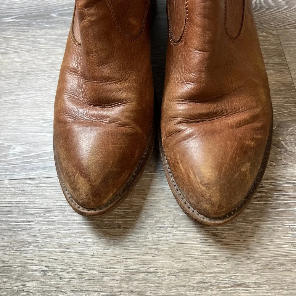 Frye Ankle Boots Womens 9 Cognac Brown Leather Western Side Zip 3476696-COG